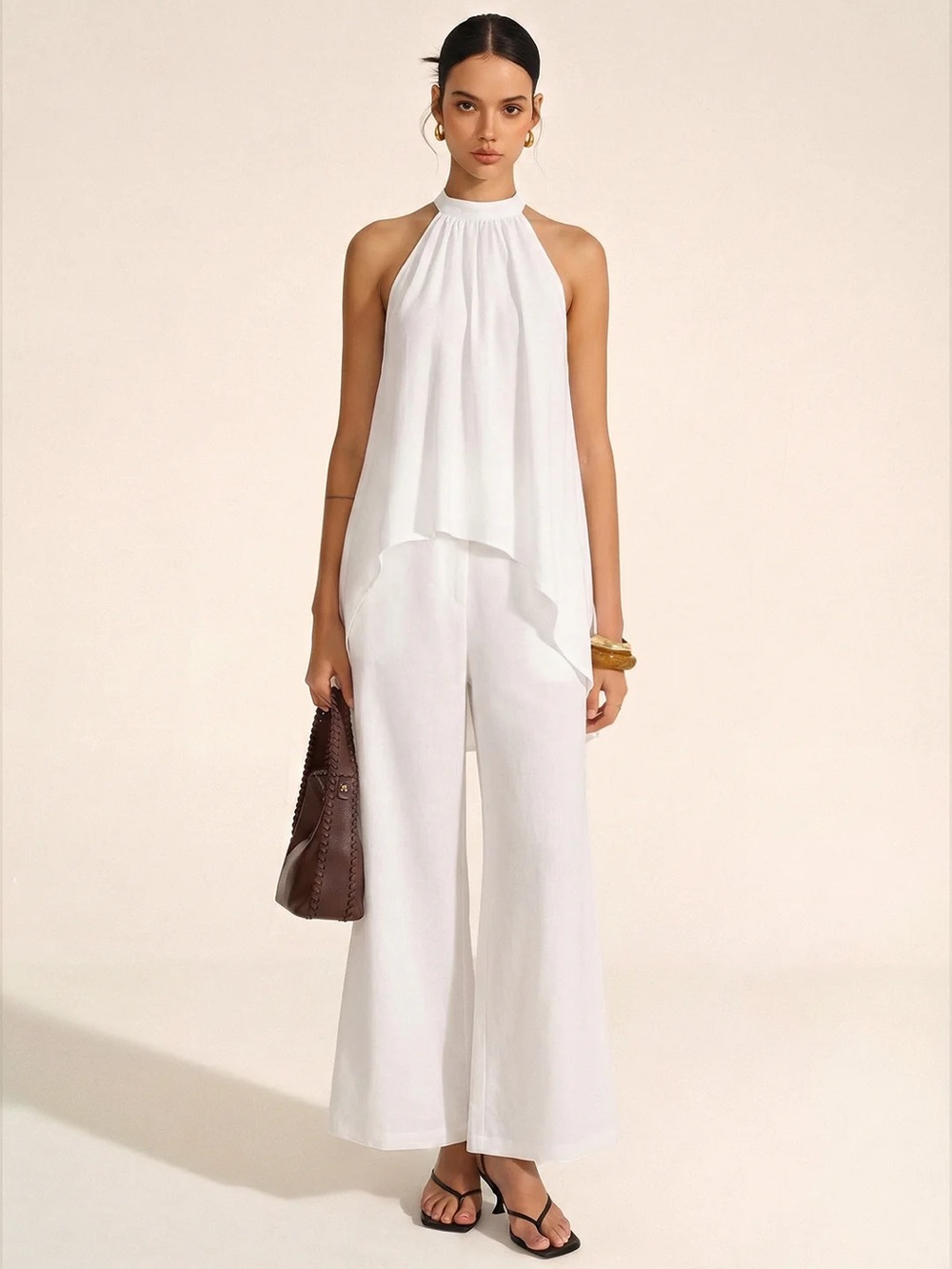 36 Halter Asymmetric Hem Top & Pants Set